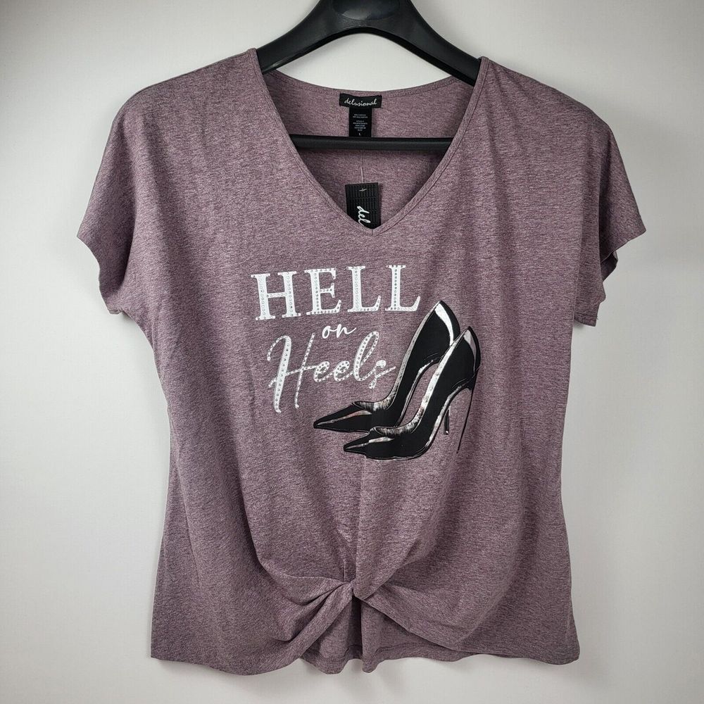Women's Delusional "Hell‎ On Heels" Graphic Short Sleeve Purple Large
